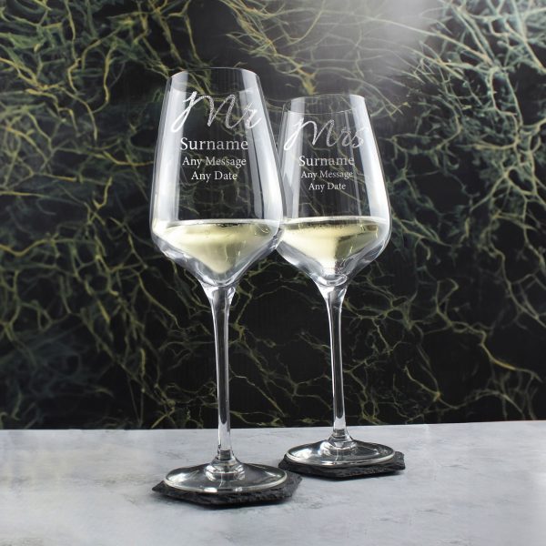 Engraved Mr and Mrs Sublym Wine Glasses, 15.8oz/450ml, Elegant Font - Image 4