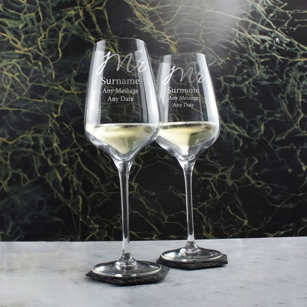 Engraved Mr and Mr Sublym Wine Glasses, 15.8oz/450ml, Elegant Font - Image 4