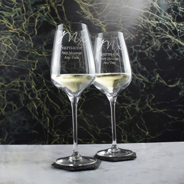 Engraved Gender Neutral Wedding Glasses, Mx and Mx, 15.8oz/450ml, Elegant Font - Image 4