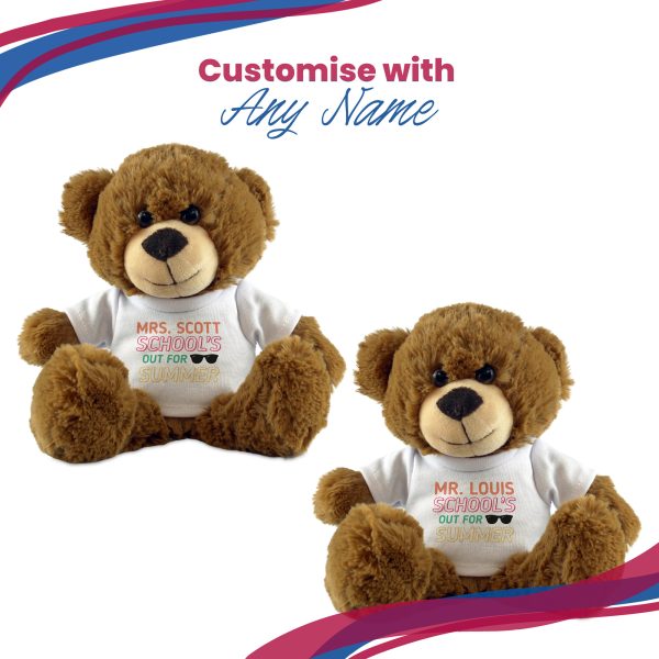 Dark Brown Teddy Bear with School's Out For Summer Design T-Shirt - Image 5