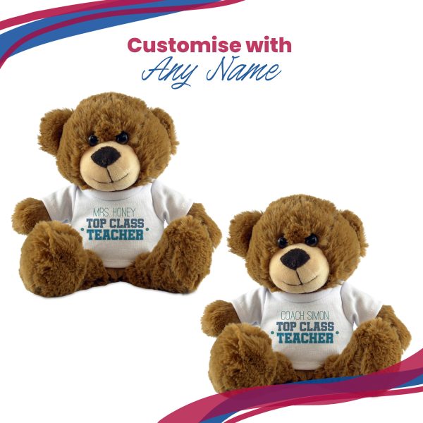 Dark Brown Teddy Bear with Top Class Teacher Design T-Shirt - Image 5