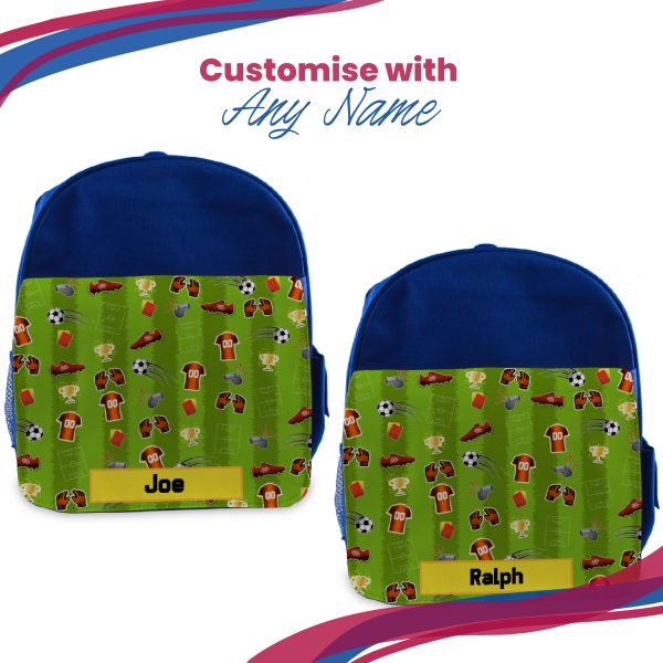 Printed Kids Blue Backpack with Football Pitch Design, Customise with Any Name - Image 5
