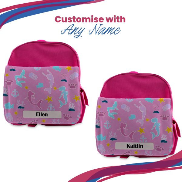 Printed Kids Pink Backpack with Mermaid Design, Customise with Any Name - Image 5