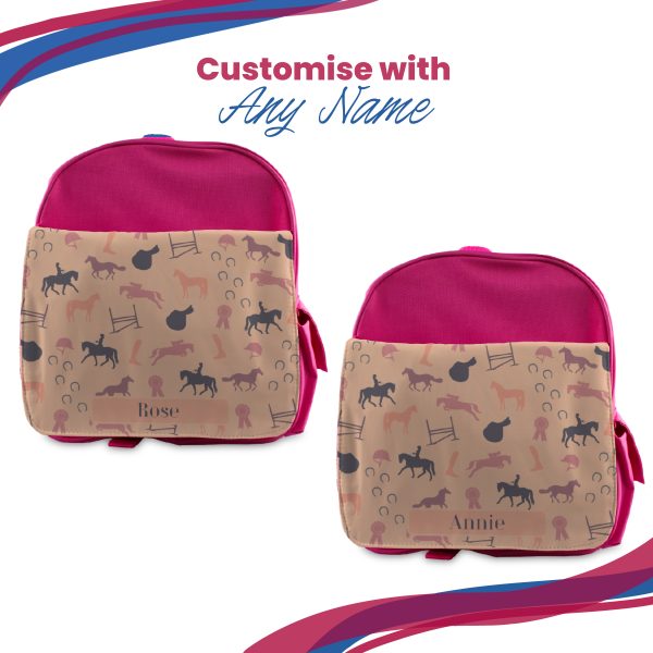Printed Kids Pink Backpack with Horse Riding Design, Customise with Any Name - Image 5