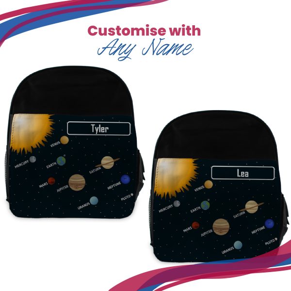 Printed Kids Black Backpack with Solar System Design, Customise with Any Name - Image 5