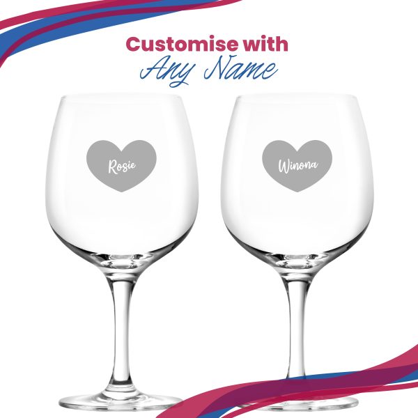 Engraved Spanish Gin Copa Balloon Cocktail Glass with Name in Heart Design, Personalise with Any Name - Image 5