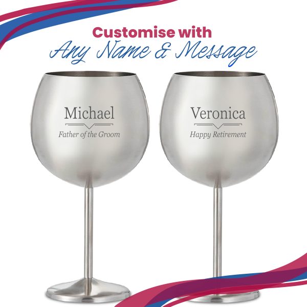 Engraved Metal Gin Balloon Glass with Line Break Design, Personalise with Any Name and Message - Image 5