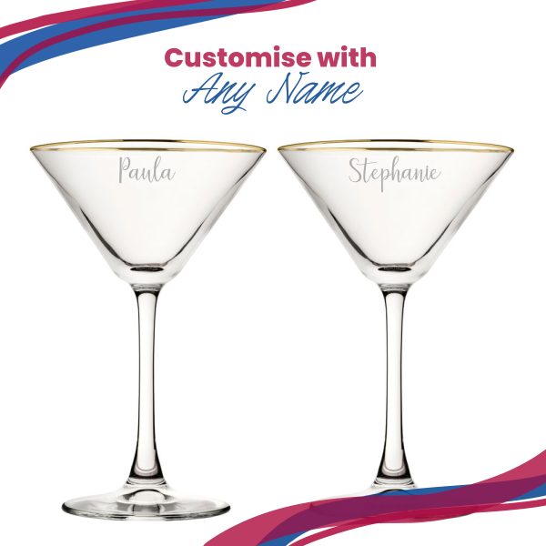 Engraved 7.5oz Gold Rim Martini Cocktail Glass with Script Name, Personalise with Any Name - Image 5