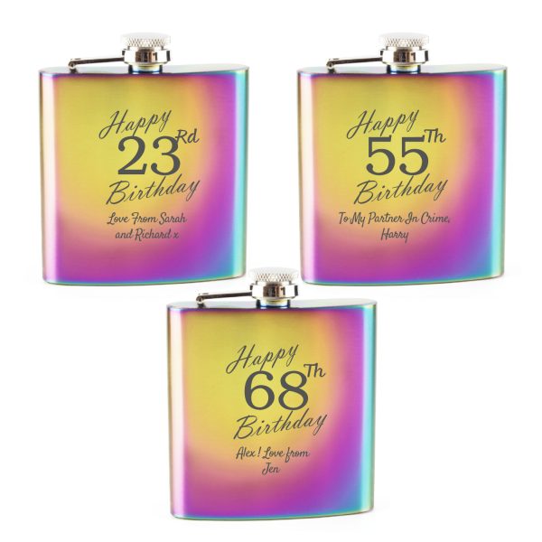 Engraved 6oz Rainbow Steel Hip Flask Happy Custom Number Birthday - Image 5