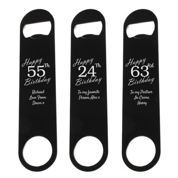 Engraved Large Black Steel Bar Blade Bottle Opener Happy Custom Number Birthday - Image 5
