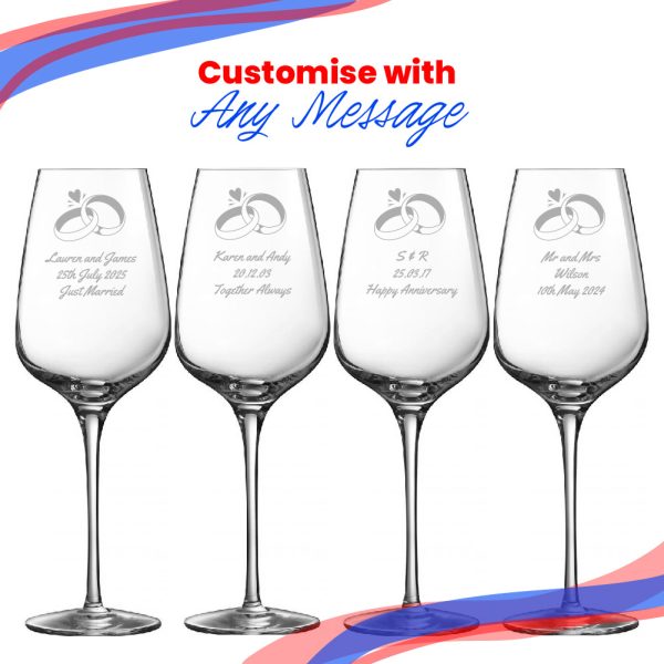 Engraved Set of Sublym Wine Glasses, Wedding Rings, 15.8oz/450ml - Image 5