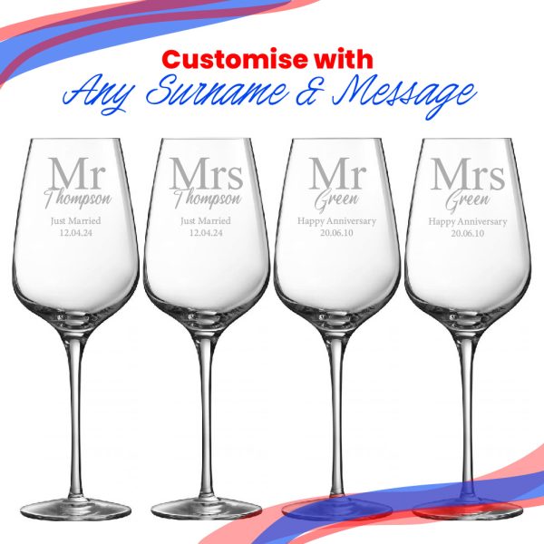 Engraved Mr and Mrs Sublym Wine Glasses, 15.8oz/450ml, Classic Font - Image 5