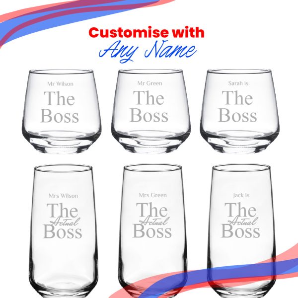 Engraved His and Hers Whisky and Cocktail Set, The Actual Boss - Image 5