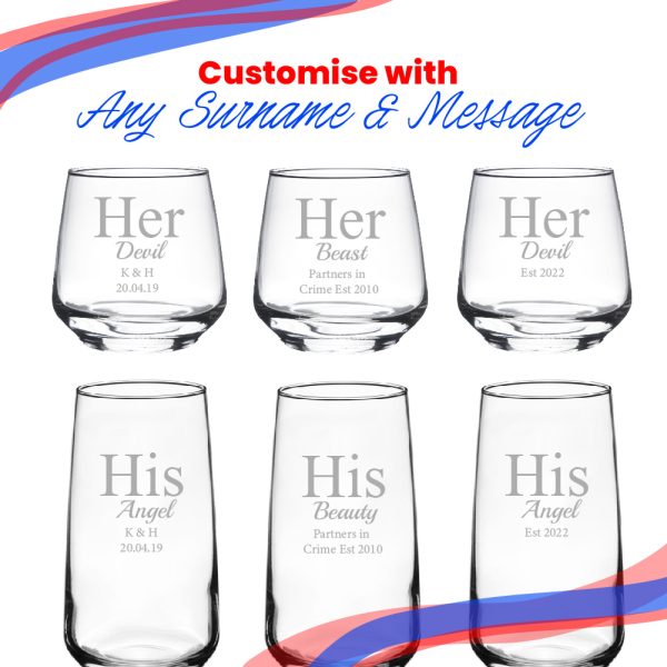 Engraved His and Hers Any Text Whisky and Cocktail Glass Set - Image 5