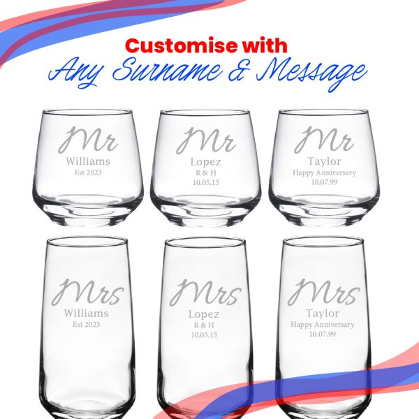 Engraved Mr and Mrs Whisky and Cocktail Set, Elegant Font - Image 5