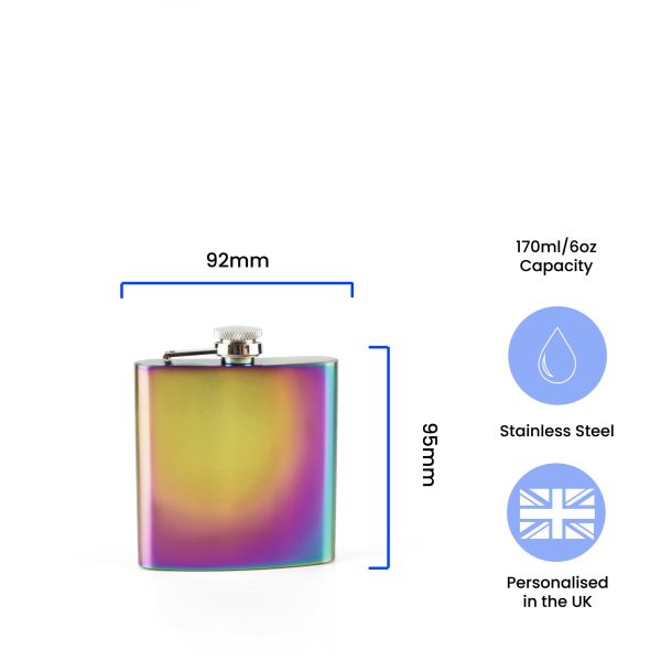 Engraved 6oz Rainbow Steel Hip Flask Happy Custom Number Birthday - Image 6