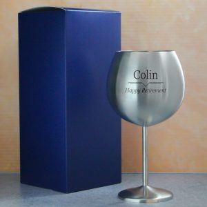 Engraved Metal Gin Balloon Glass with Line Break Design, Personalise with Any Name and Message