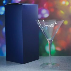Engraved Allegro Martini Cocktail Glass with Name with Heart Design, Personalise with Any Name