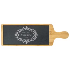 Engraved Bamboo and Slate Cheeseboard with Mr and Mrs Design