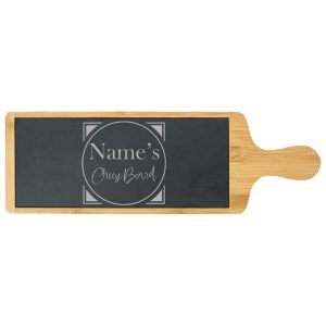 Engraved Bamboo and Slate Cheeseboard with Name's Cheeseboard with Circle Design