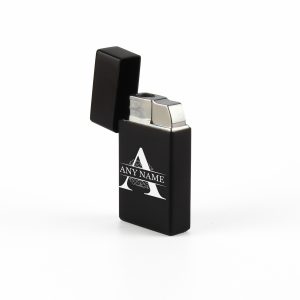 Engraved Jet Gas Lighter Black Any Letter Gift Boxed