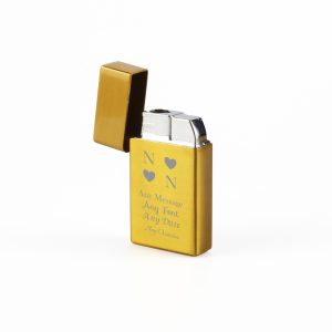 Engraved Jet Gas Lighter Gold Heart Initials Gift Boxed
