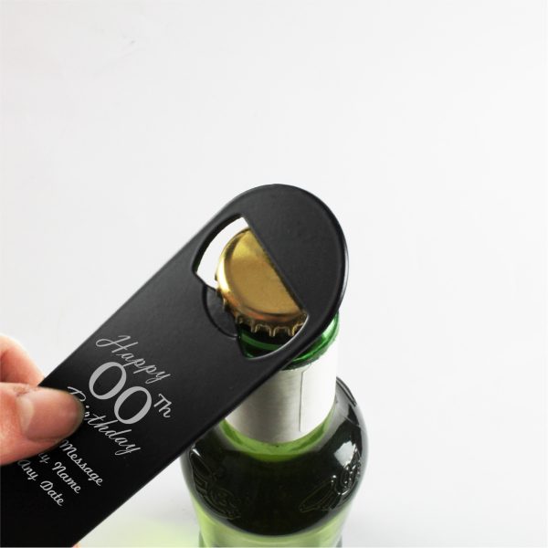 Engraved Large Black Steel Bar Blade Bottle Opener Happy Custom Number Birthday