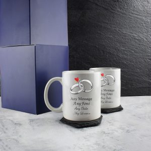 Wedding Mug Set, Any Message, Wedding Rings, 11oz/312ml Mugs