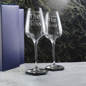 Engraved The Boss and The Real Boss Wine Sublym Glasses Set