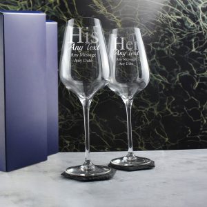 Engraved His and Hers Sublym Wine Glasses, 15.8oz/450ml, Gift Boxed