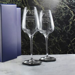 Engraved Mr and Mr Sublym Wine Glasses, 15.8oz/450ml, Elegant Font