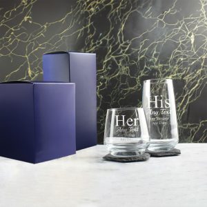 Engraved His and Hers Any Text Whisky and Cocktail Glass Set
