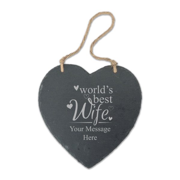 Engraved Hanging Heart Slate with World's Best Wife Design - Image 2