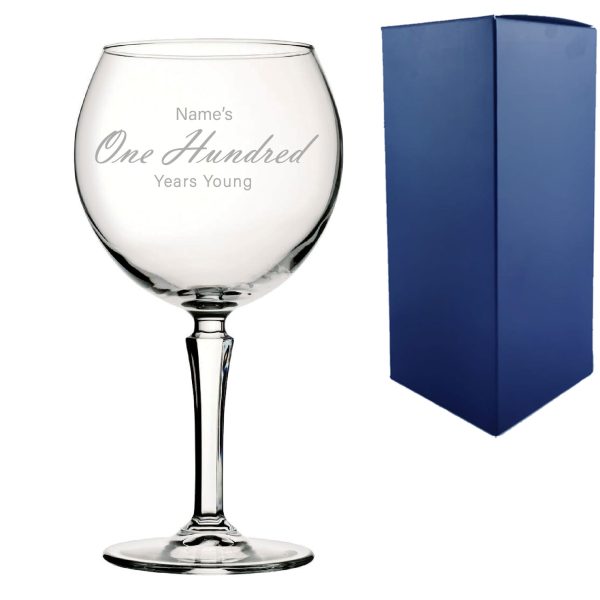 Engraved 100th Birthday Hudson Gin Glass, Years Young Handwritten - Image 2