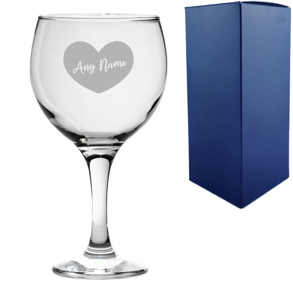 Engraved Gin Balloon Cocktail Glass with Name in Heart Design, Personalise with Any Name - Image 3