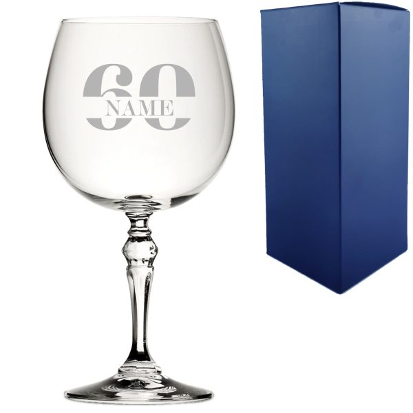 Engraved Crystal Gin and Tonic Cocktail Glass with Name in 60 Design - Image 3