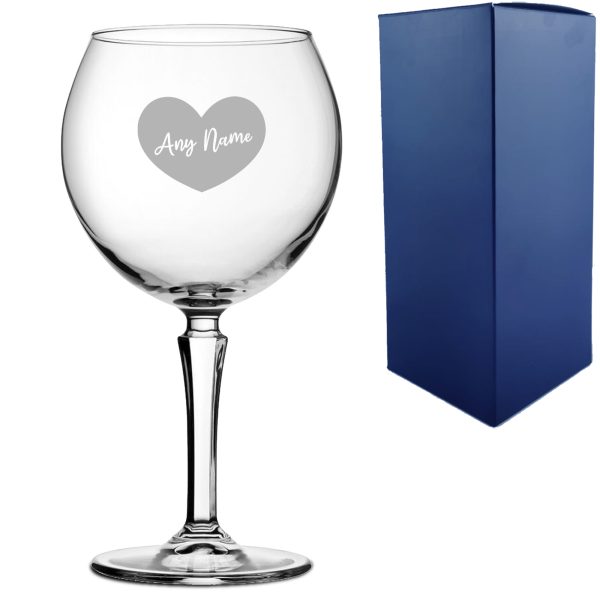 Engraved Hudson Gin Balloon Cocktail Glass with Name in Heart Design, Personalise with Any Name - Image 3