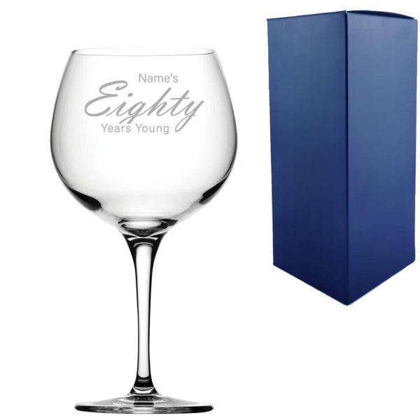 Engraved 80th Birthday Primeur Gin Glass Years Young Handwritten - Image 3