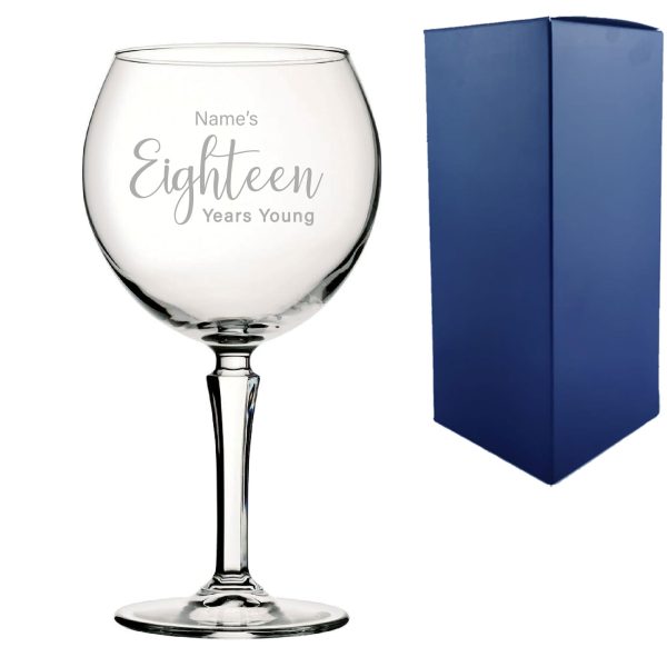 Engraved 18th Birthday Hudson Gin Glass, Years Young Delicate Font - Image 3