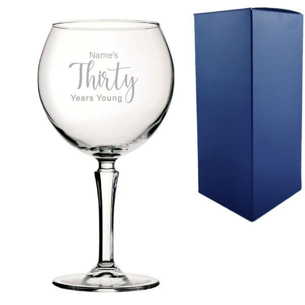 Engraved 30th Birthday Hudson Gin Glass, Years Young Delicate Font - Image 3
