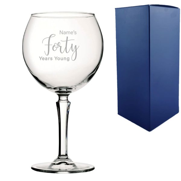 Engraved 40th Birthday Hudson Gin Glass, Years Young Delicate Font - Image 3