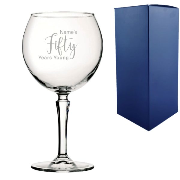 Engraved 50th Birthday Hudson Gin Glass, Years Young Delicate Font - Image 3
