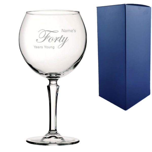 Engraved 40th Birthday Hudson Gin Glass, Years Young Curly Font - Image 3