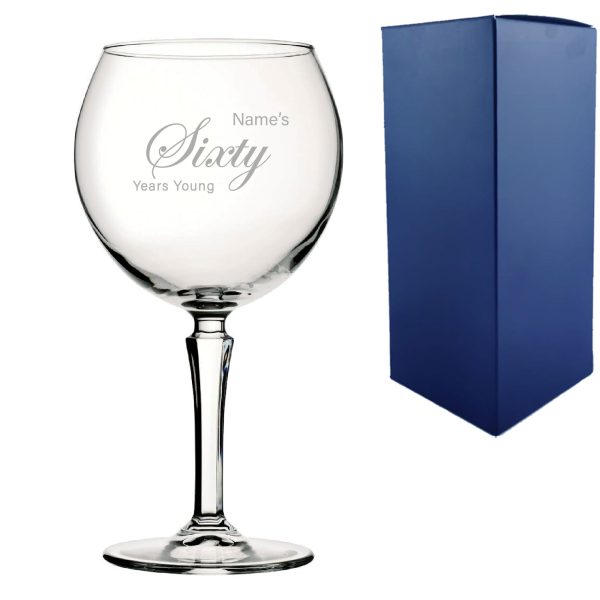 Engraved 60th Birthday Hudson Gin Glass, Years Young Curly Font - Image 3