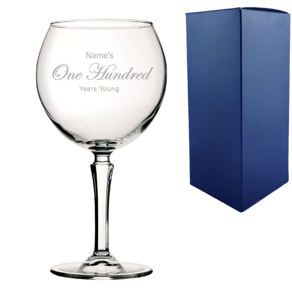 Engraved 100th Birthday Hudson Gin Glass, Years Young Curly Font - Image 3