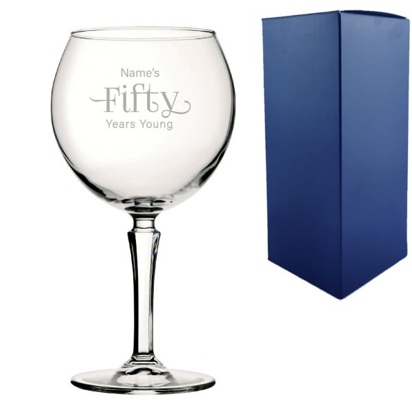 Engraved 50th Birthday Hudson Gin Glass, Years Young Sweeping Font - Image 3