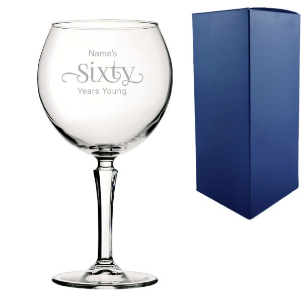 Engraved 60th Birthday Hudson Gin Glass, Years Young Sweeping Font - Image 3