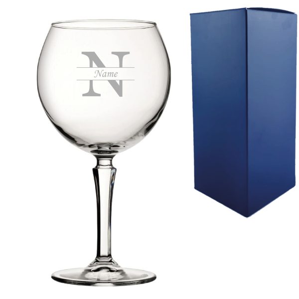 Engraved Hudson Gin Glass, Initial and Name, 650ml, Classic Font - Image 3