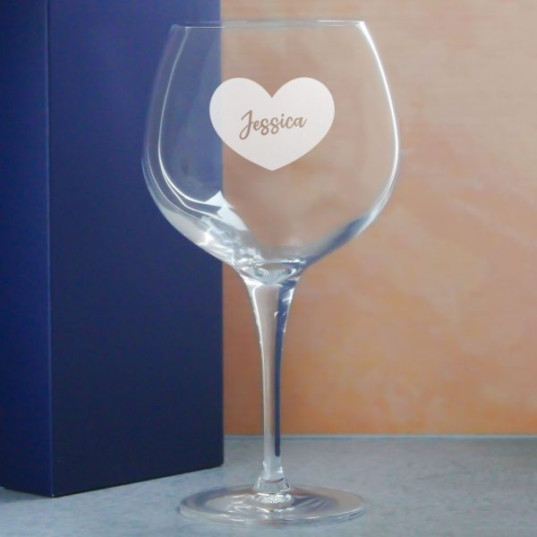 Engraved Primeur Gin Balloon Cocktail Glass with Name in Heart Design, Personalise with Any Name - Image 4