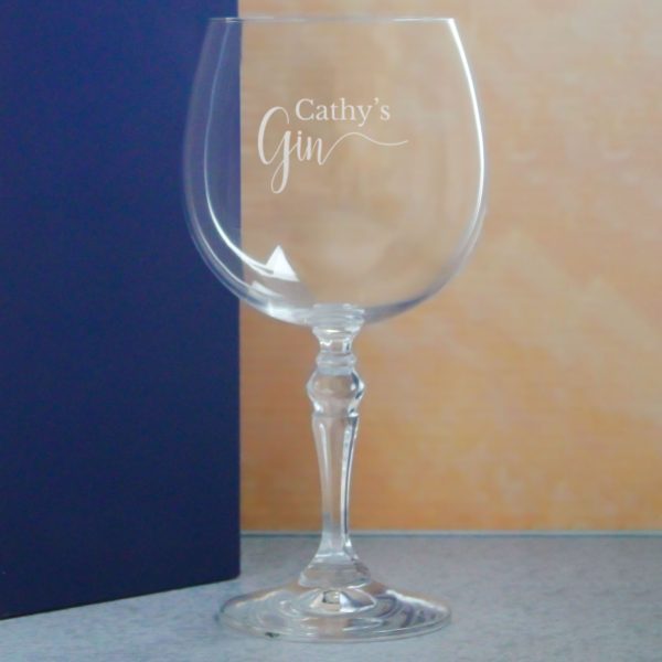 Engraved Crystal Gin and Tonic Cocktail Glass with Name's Gin Design, Personalise with Any Name, Gift Box Included, Laser Engraved - Image 4